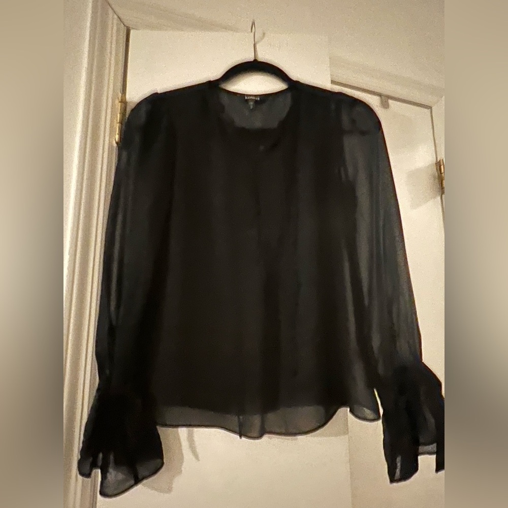 Black tie up front Express blouse with tie sleeves